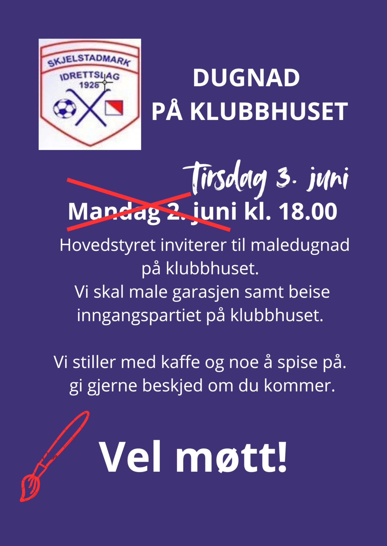 Dugnad - FLYTTET TIL TIRSDAG!